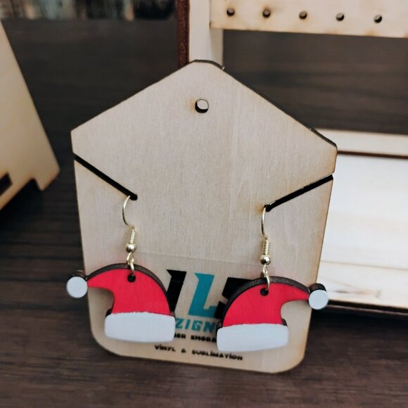 Santa Hat Dangle Earrings - Picture 3 of 3
